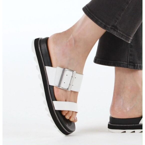 Sorel Roaming Slide Sandals Leather Buckles Sea Salt White Women’s 8 Flatform - Picture 1 of 10